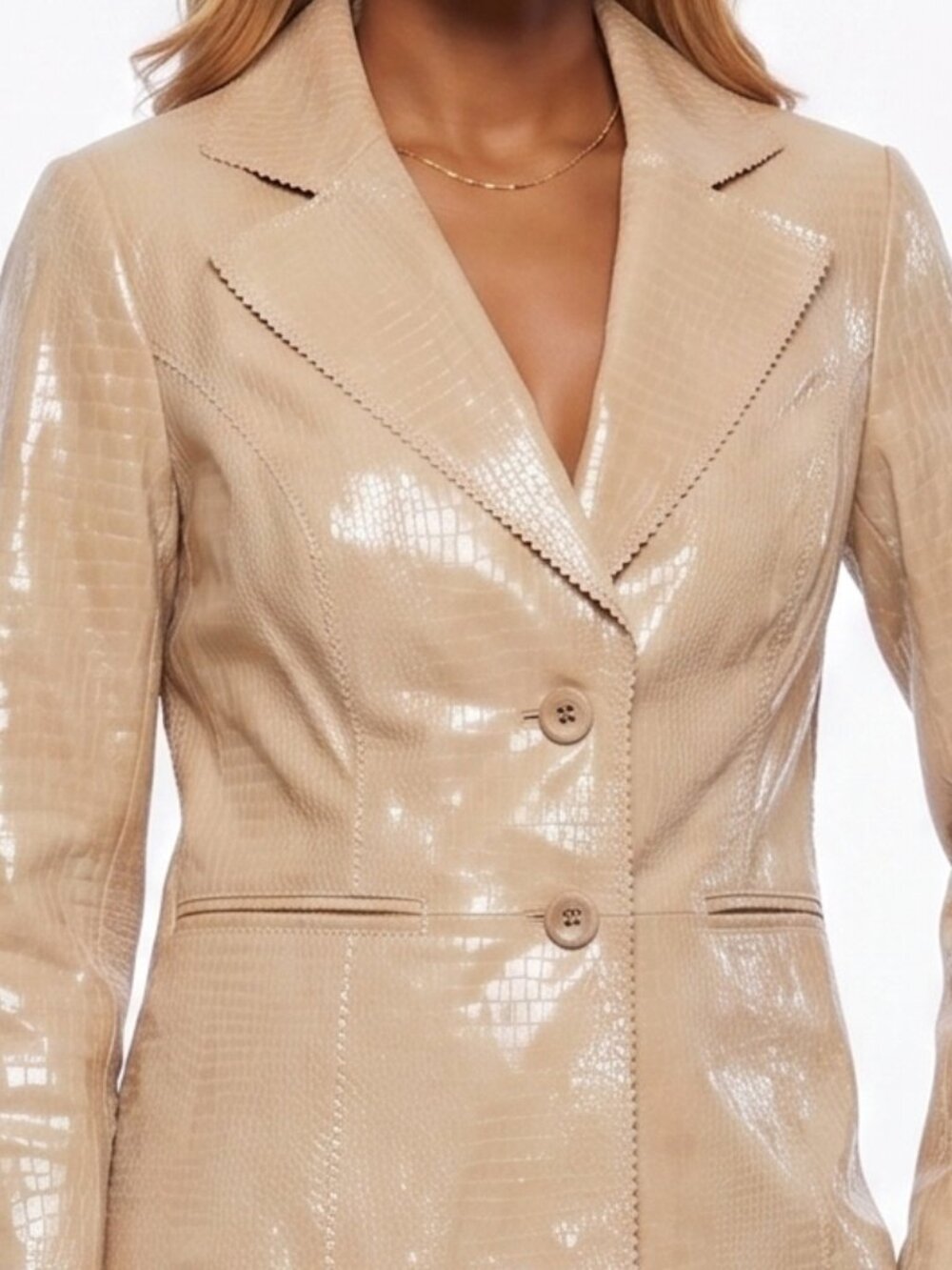 NWT 🌺 Bradley Bayou Genuine Leather Croc Embossed Blazer Size S Cream
